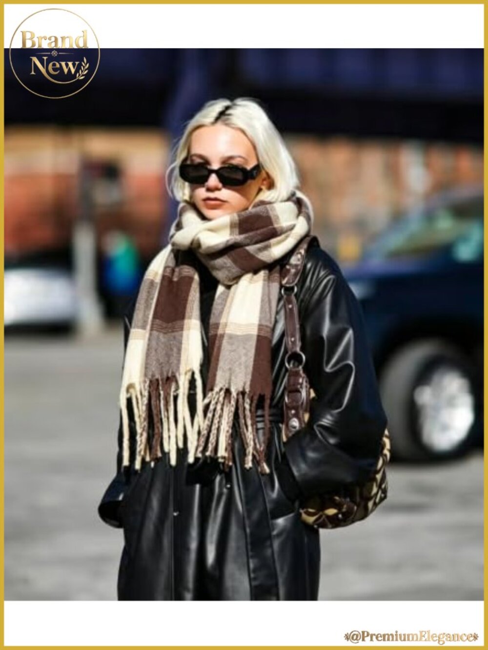 Women's Chunky Plaid Blanket Scarf Shawl Wrap with Fringe - Picture 4 of 5